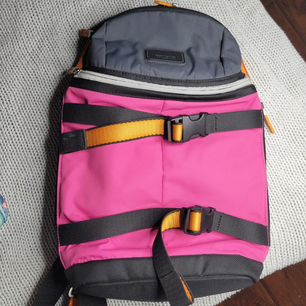 Tumi Tahoe Lyons Backpack Pink Grey Orange Nylon Multi Pocket Bag 55918STHBO